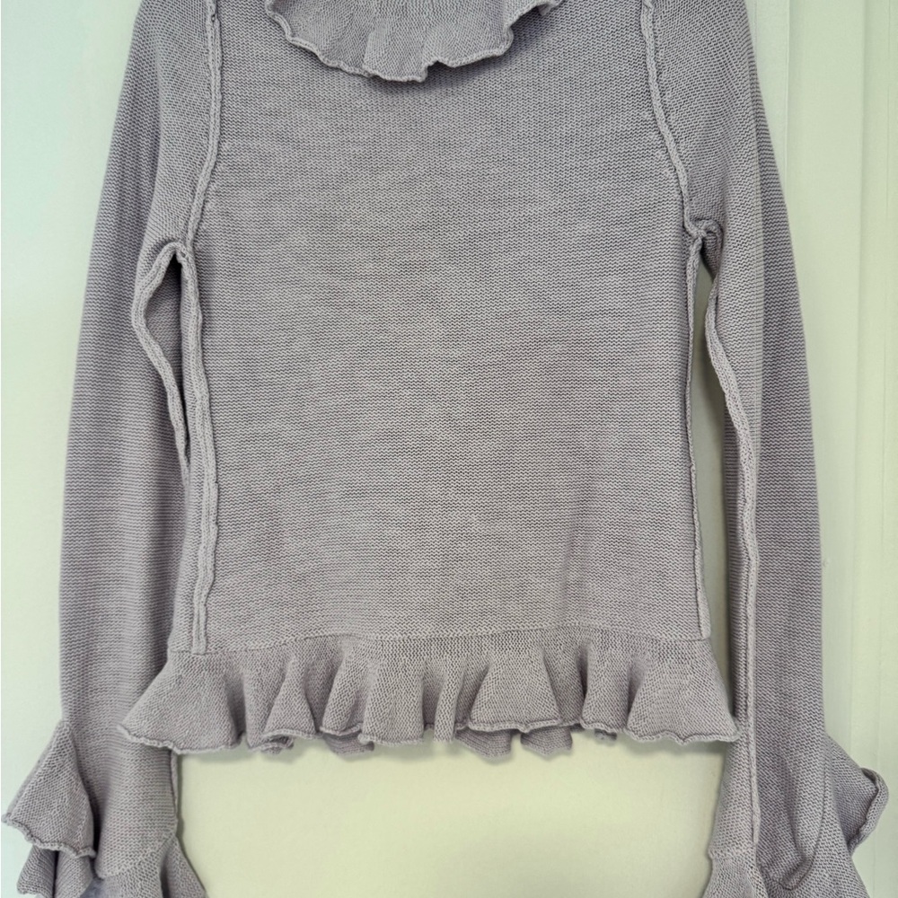 🆕 LPA RUFFLE COTTON/ SILK CARDIGAN- LILAC- SIZE L- UNWORN W/ TAGS - Picture 4 of 5